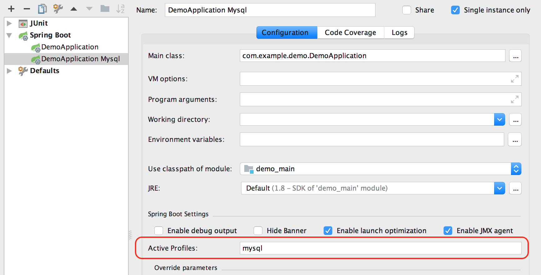 run config mysql